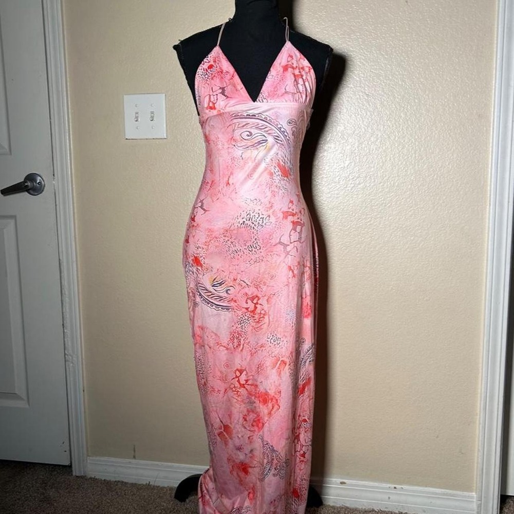 Pink Paisley Halter Maxi Dress 2000s Y2K Butterfly Back Strappy Boho Fairycore